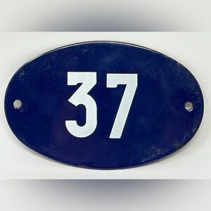 Vintage French Blue & White Enamel House Number “37” Sign
